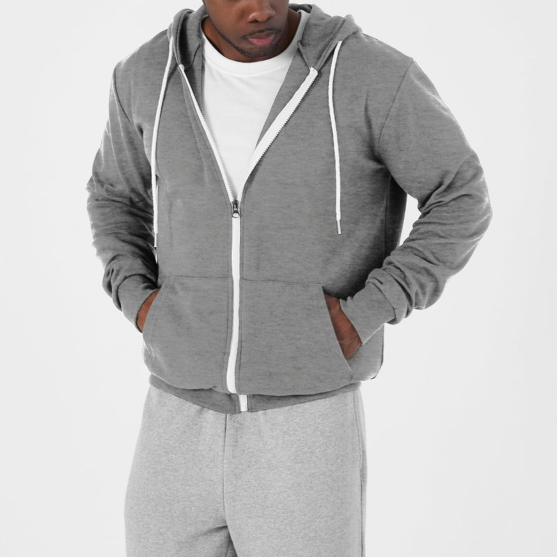 Ohoo Men's Zip Up Hoodie Lightweight Slim Fit Sweatshirt Full Zip Hooded Jacket / DCF002-DEEPGREY-M - Image 3